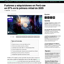 Fusiones y adquisiciones en Per cae un 27% en la primera mitad de 2025